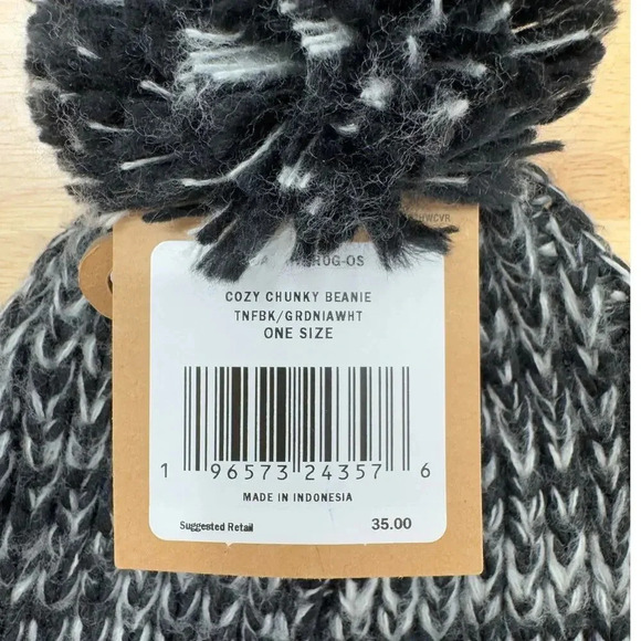 The North Face Women's Cozy Chunky Cuffed Beanie w/ Pom Pom Black/Gardenia White - Picture 4 of 4